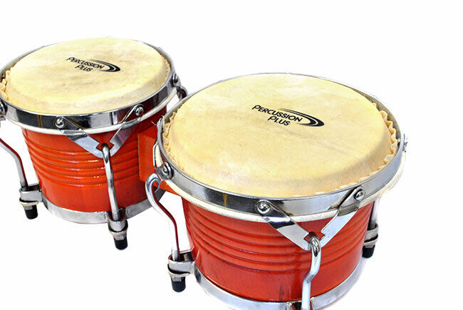Percussion Plus Deluxe Wooden Bongos 7.5" & 8.5" Natural Hide Heads Gloss Lacquer Finish — view 2