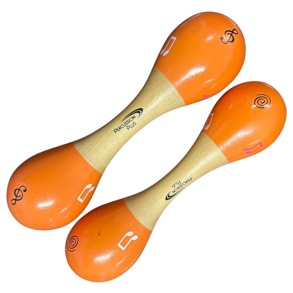 Percussion Plus Double-ended Wooden Maracas Light Orange & Natural Finish, 18.5cm Length, 5cm Head Diameter, Sold as Pair
