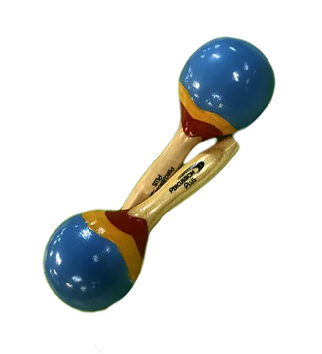 Percussion Plus Wooden Mini Maracas Pair - Blue & Patterned Finish, 13cm Length, 5cm Head Diameter