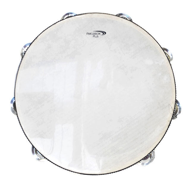 Percussion Plus 10" Wooden Tambourine with Head & 8-Double Rows of Jingles