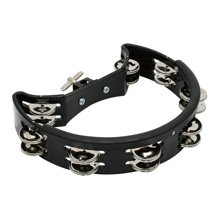 Percussion Plus Half Moon Tambourine with 8 Double Rows of Jingles and Fixed Mount - Black