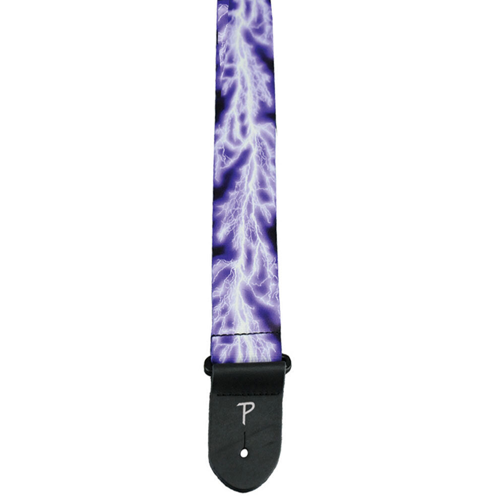 Perris 2" Purple Lightning Guitar Strap with Leather Ends, Adjustable 39" to 58"