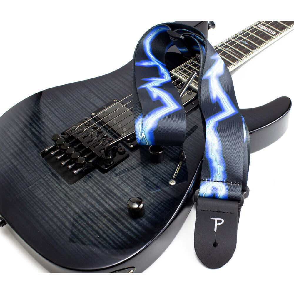 Perris 2" Blue Lightning Guitar Strap with Leather Ends, Adjustable 39" to 58" — view 4