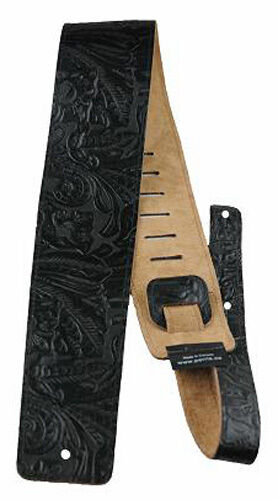 Perris 3.5" Black Embossed Western Flower Leather Guitar Strap