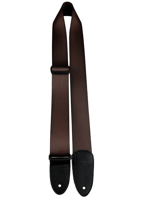 Perris 2" Brown Heavy Nylon Guitar Strap with Deluxe Italian Leather Ends, Adjustable 39"-58"