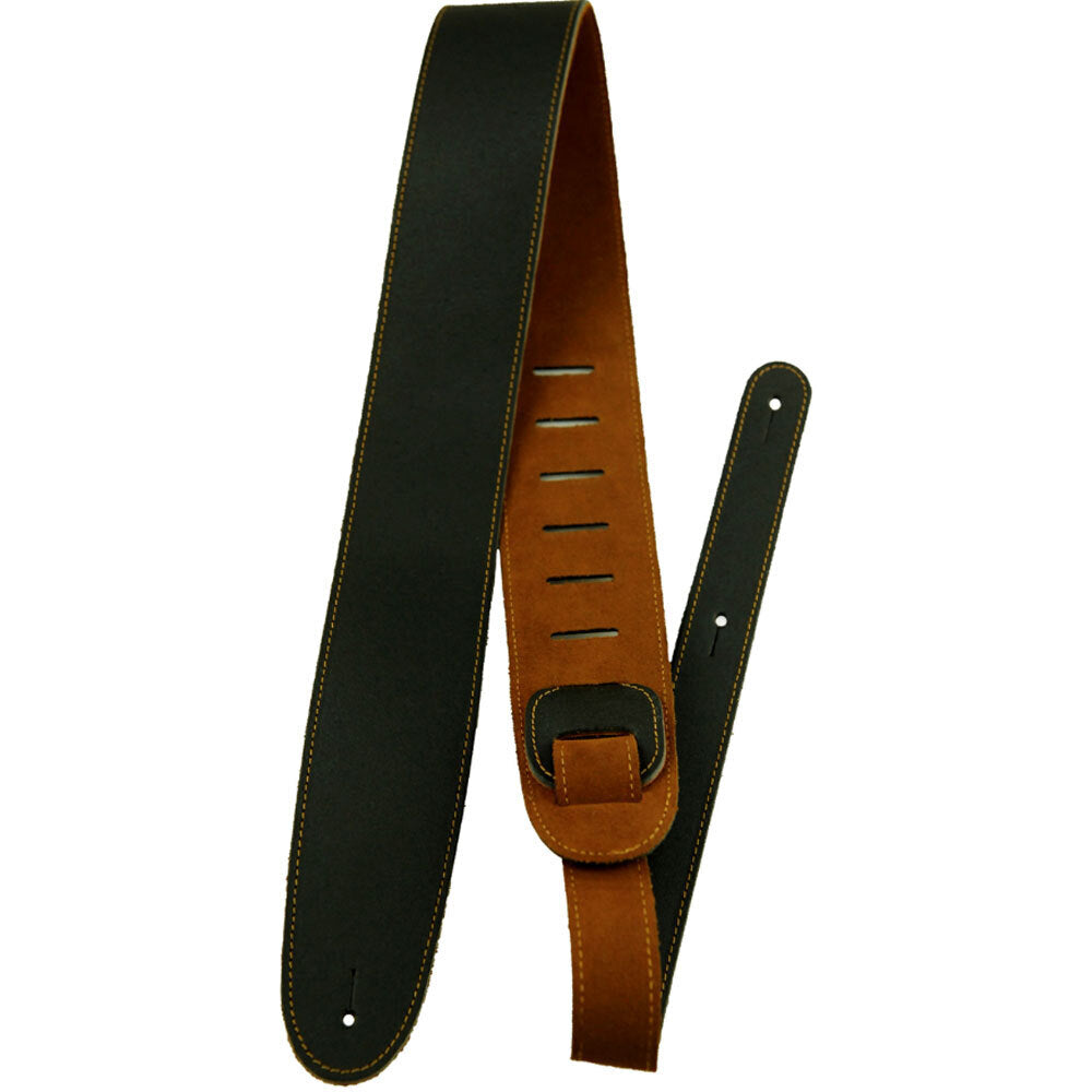 Perris 2.5" Reversible Black Leather & Natural Suede Guitar Strap, Adjustable 41" to 56"