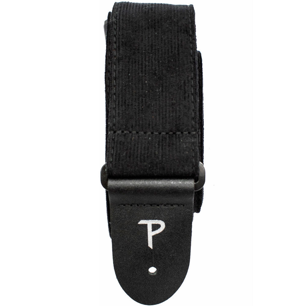 Perris 2" Black Corduroy Guitar Strap with Adjustable Length 39"-58" and Black Leather Ends
