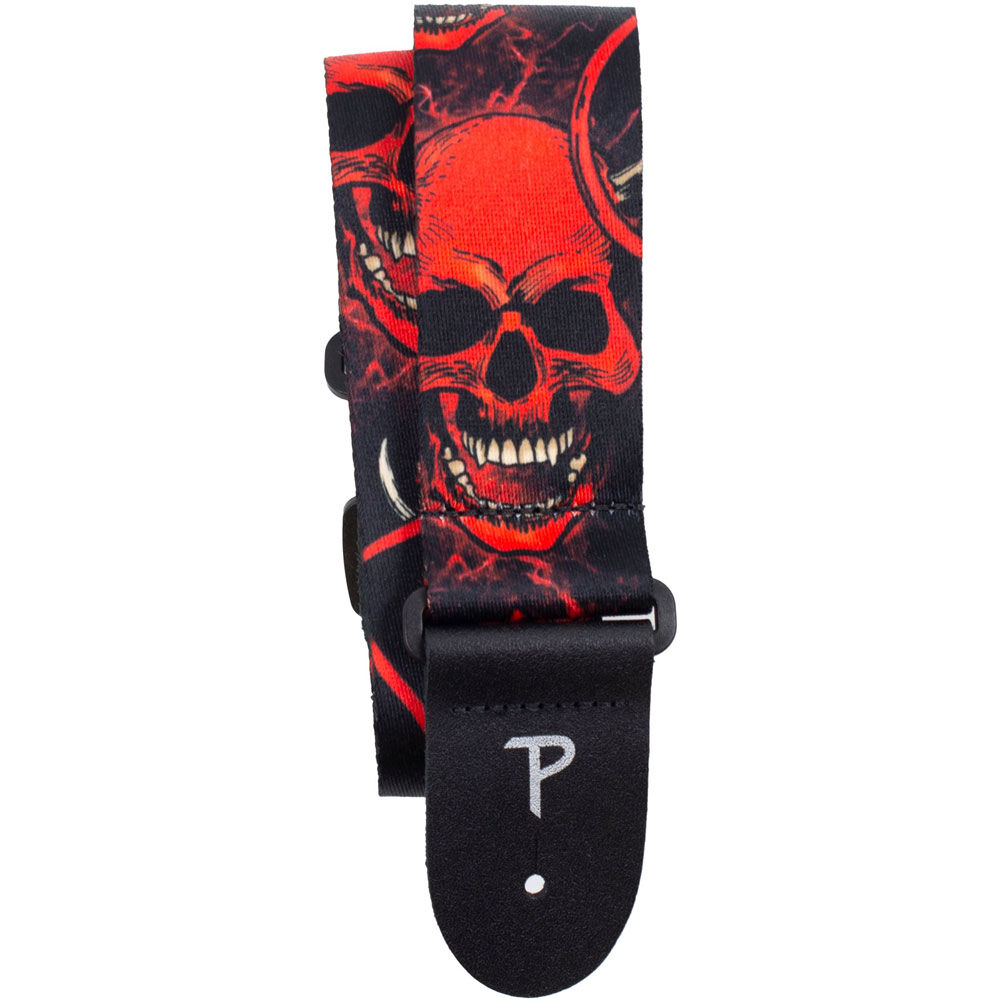 Perris 2" Red Devil Skulls Guitar Strap with Leather Ends, Adjustable 39" to 58"