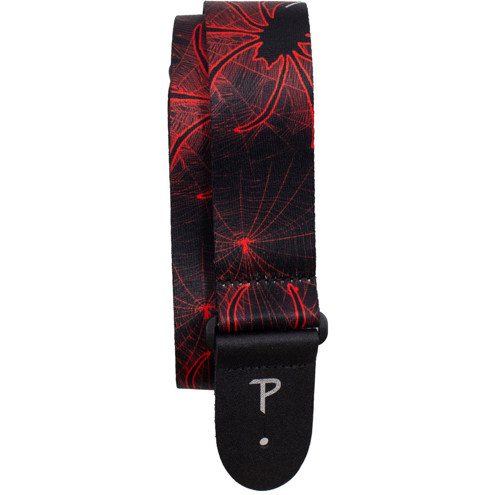 Perris 2" Polyester Red Spiders Guitar Strap with Leather Ends, Adjustable 39" to 58"