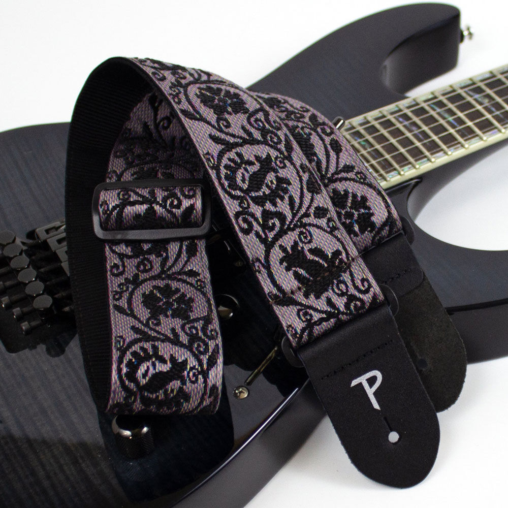 Perris 2" Jacquard Guitar Strap Black Lace Design Leather Ends Adjustable 39" to 58" — view 4