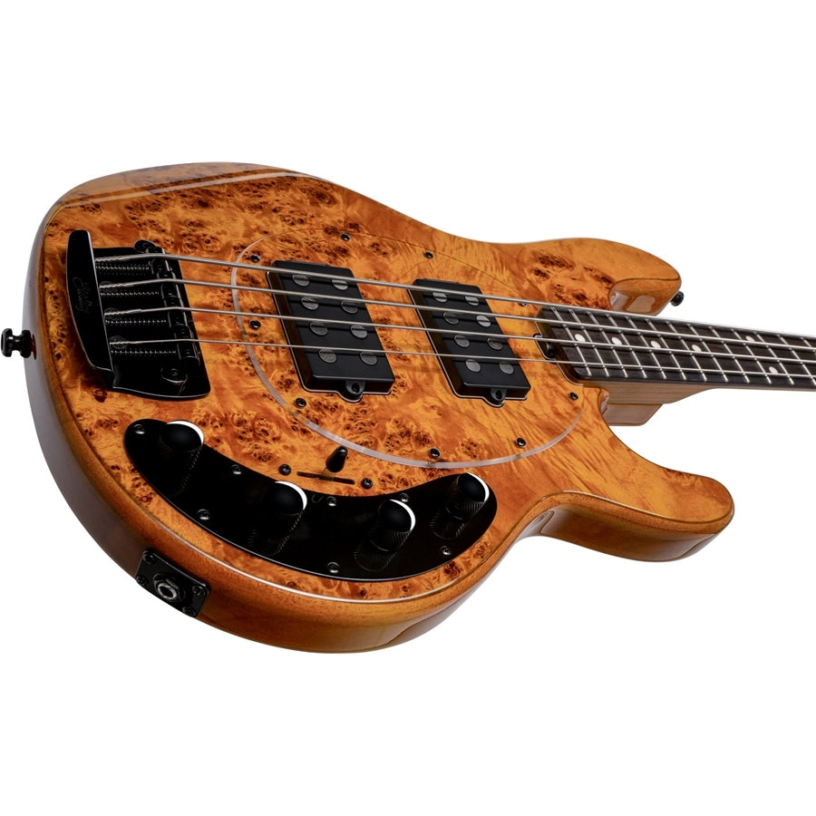 Sterling by Music Man SBMM StingRay HH RAY34HH Poplar Burl, Amber Bass — view 2