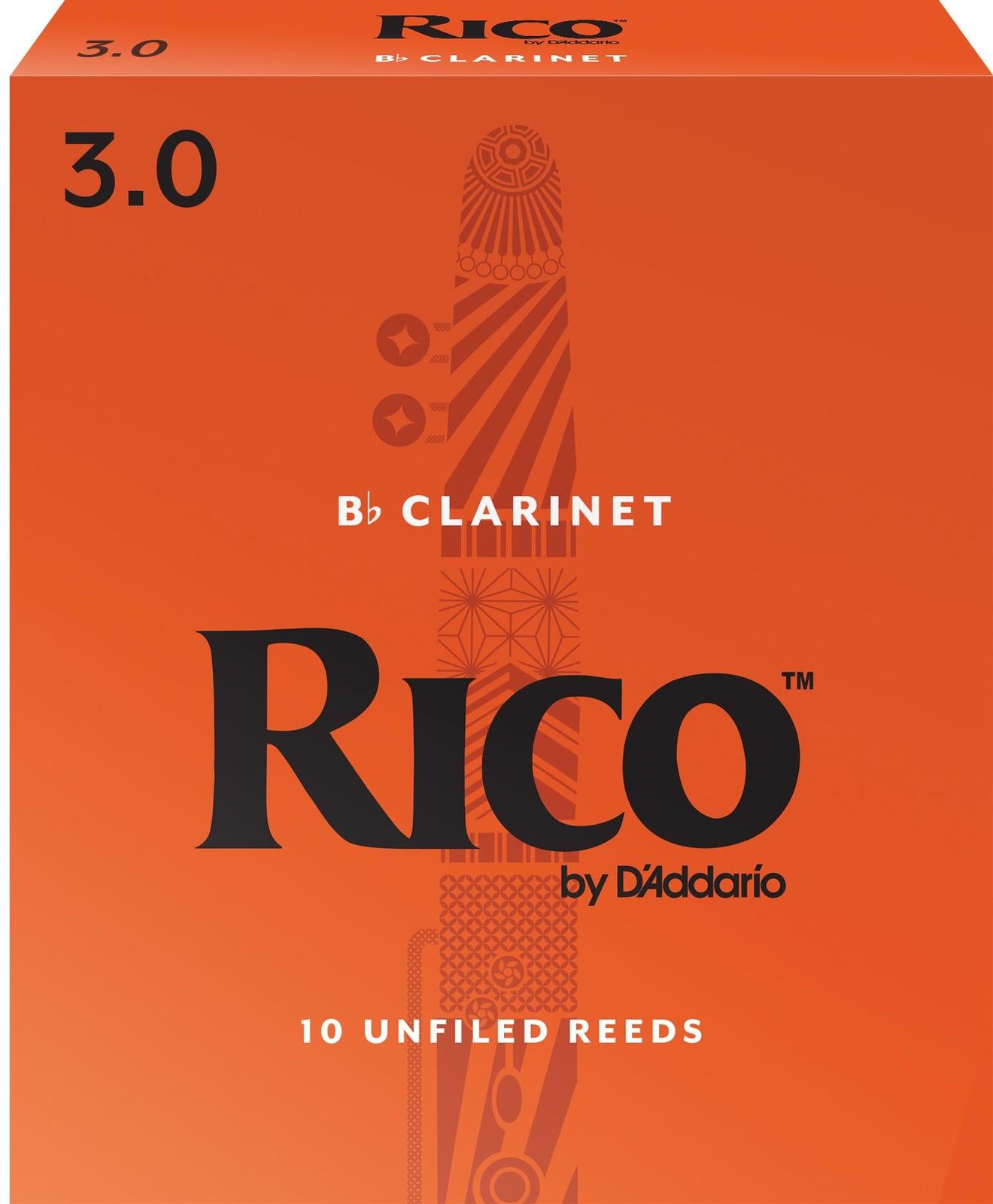 Rico Bb Clarinet Reeds, Strength 3.0, 10-pack