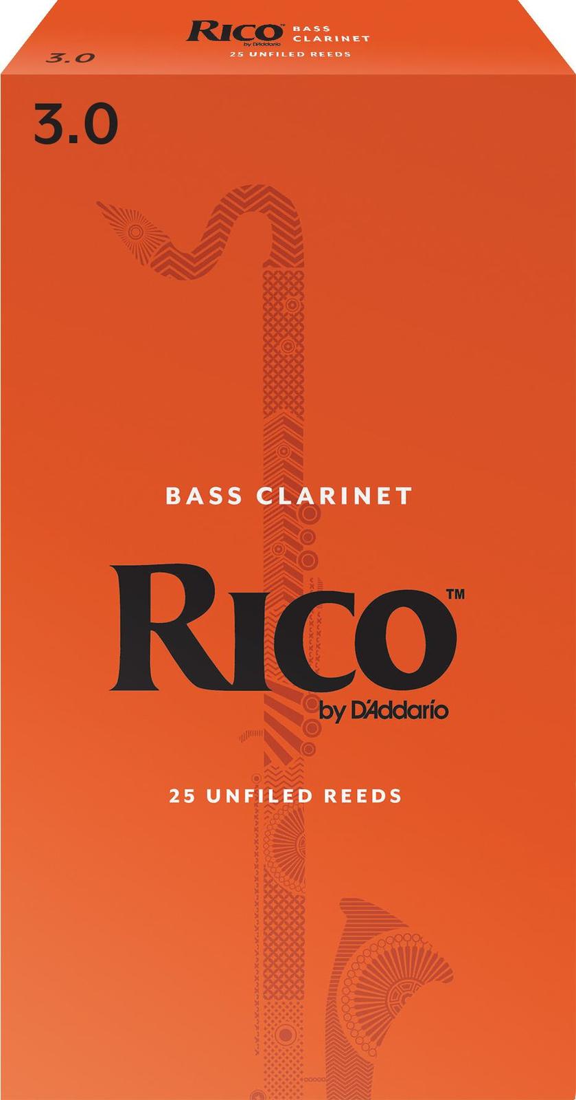 Rico Bass Clarinet Reeds, Strength 3.0, 25-pack