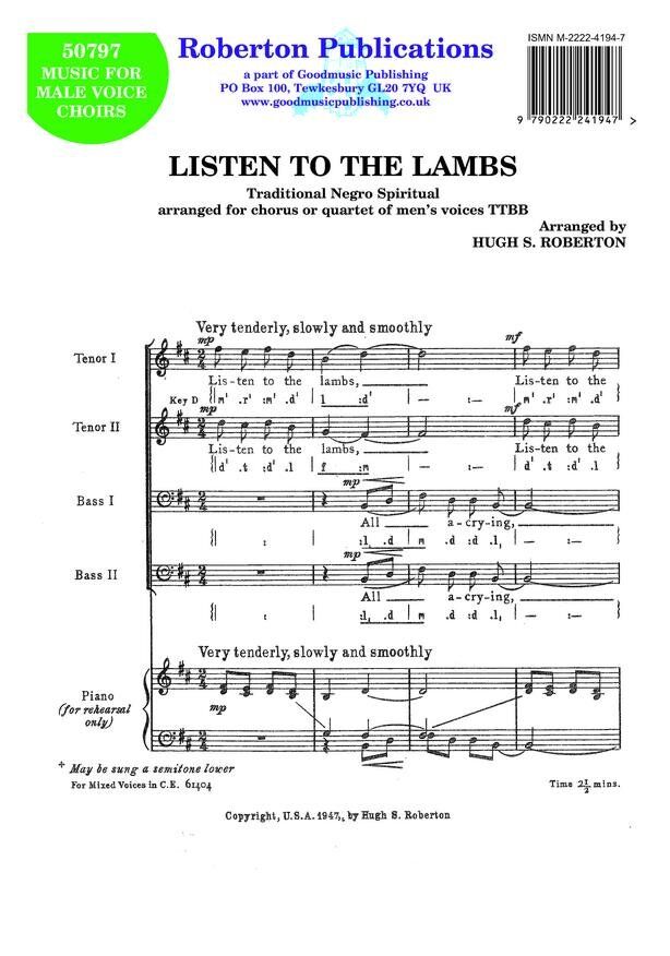 Listen to the Lambs TTBB A Cappella by Hugh S. Roberton