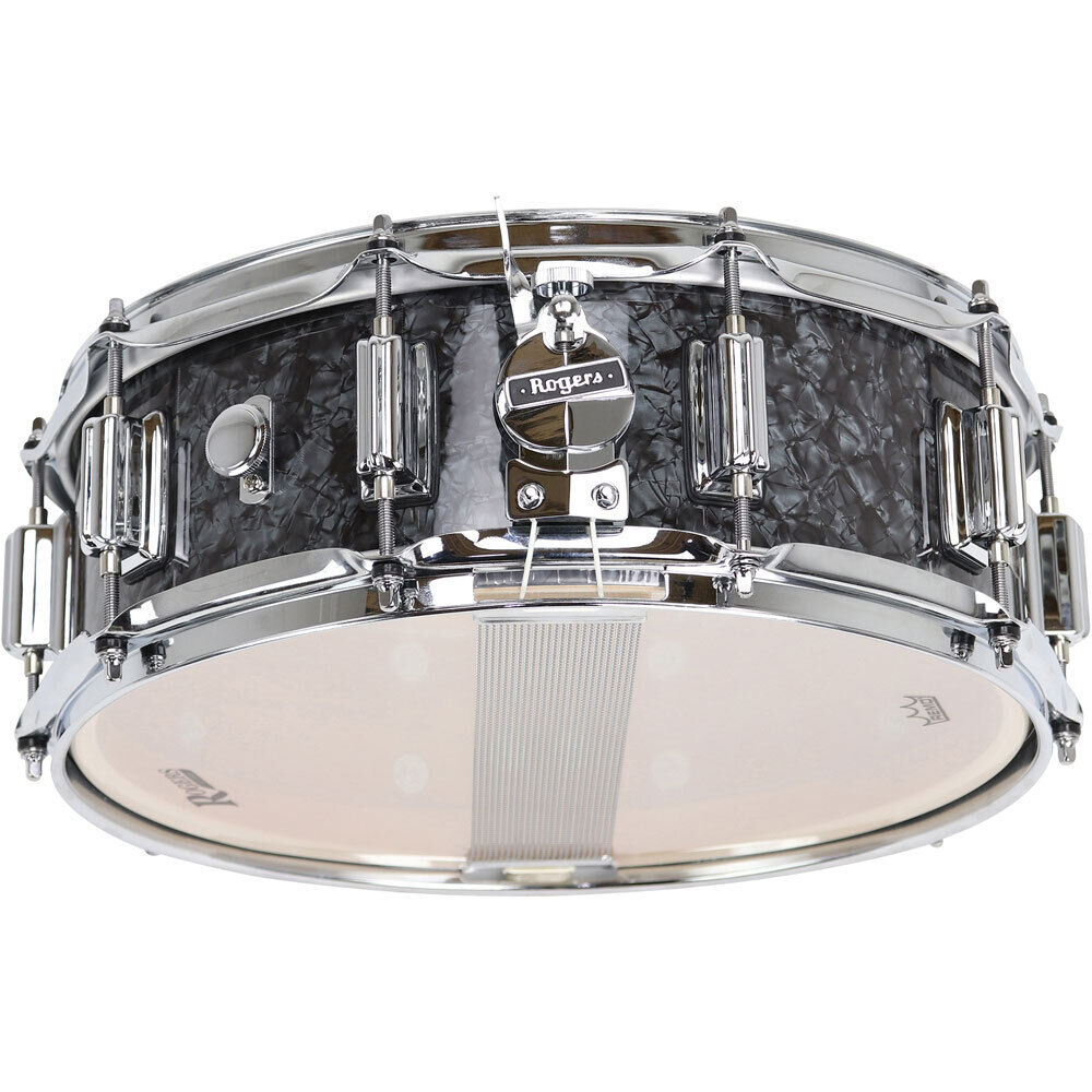 Rogers SuperTen Snare Drum - Black Pearl Finish - 14 x 5" - Model No 36-BP - 5-ply Maple-Poplar Shell - Clock Face Throw-Off - Beavertail Lugs — view 3