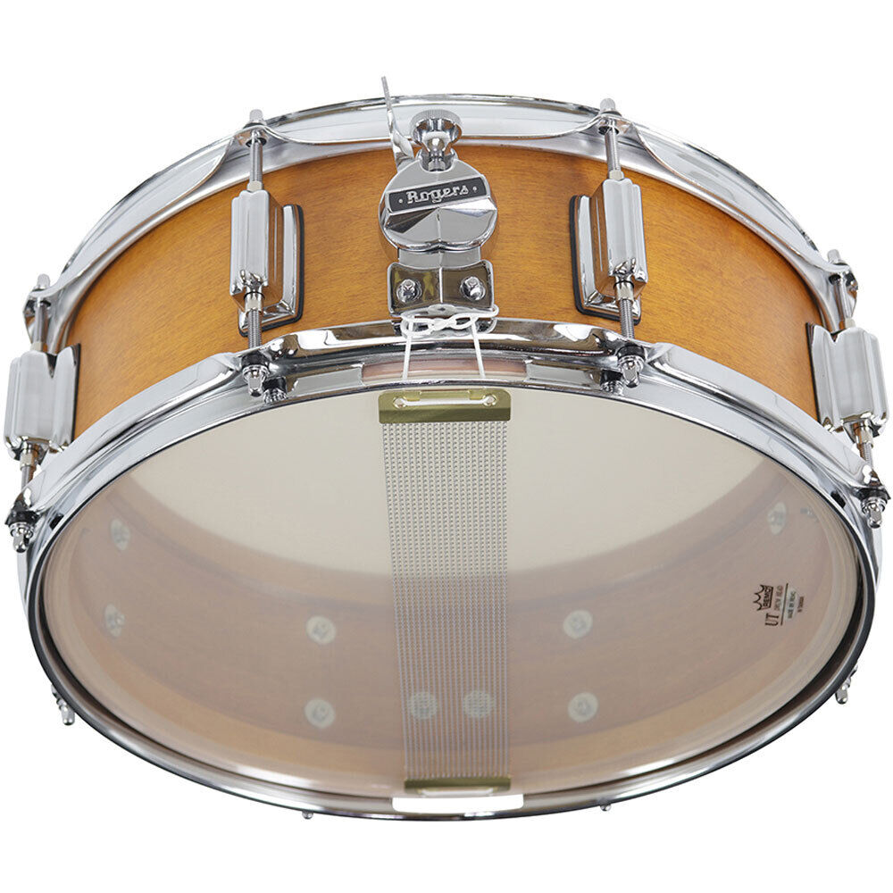 Rogers Tower Series 14 x 5" Wood Shell Snare Drum - Satin Fruitwood Stain, 5-Ply Maple-Poplar, 2.3mm Hoops, Beavertail Lugs — view 4