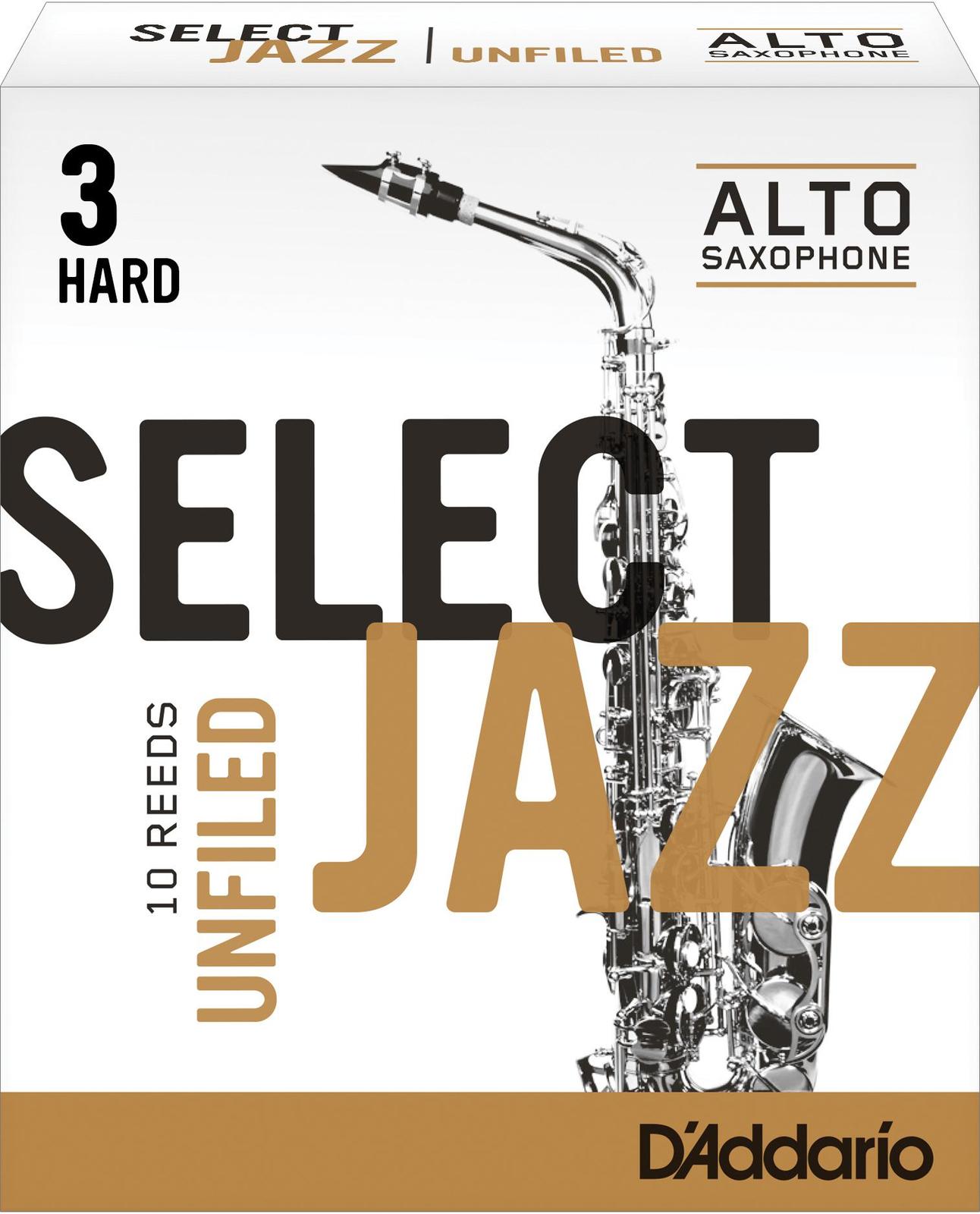 Rico Select Jazz Alto Sax Reeds, Unfiled, Strength 3 Strength Hard, 10-pack