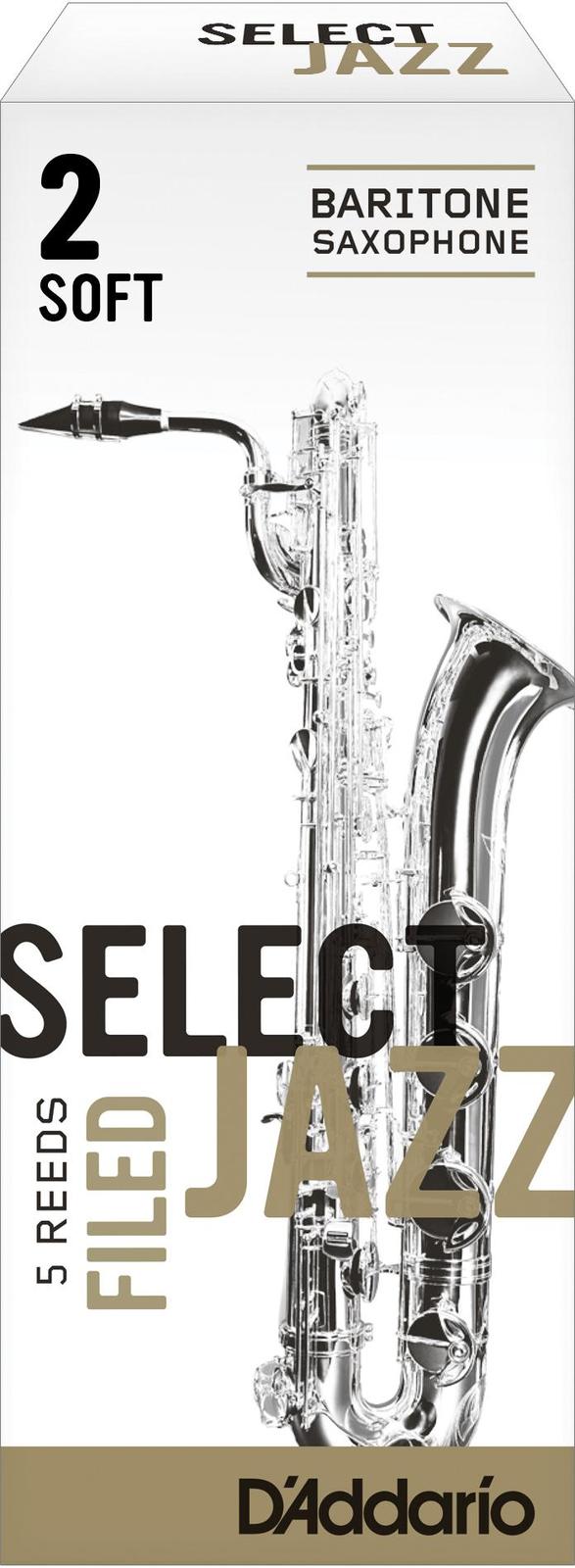 Rico Select Jazz Baritone Sax Reeds, Filed, Strength 2 Strength Soft 5-pack
