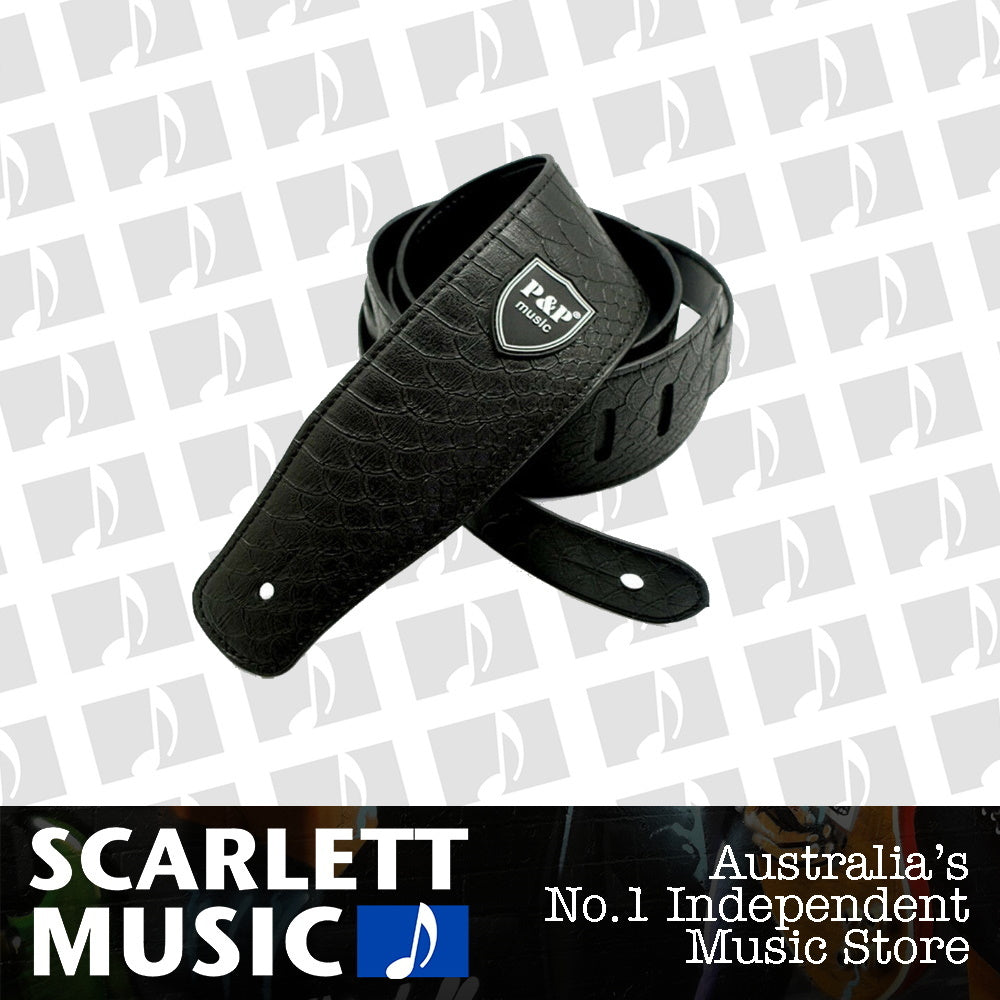 P&P 2.5" Leather Embossed Guitar Strap Black — view 2