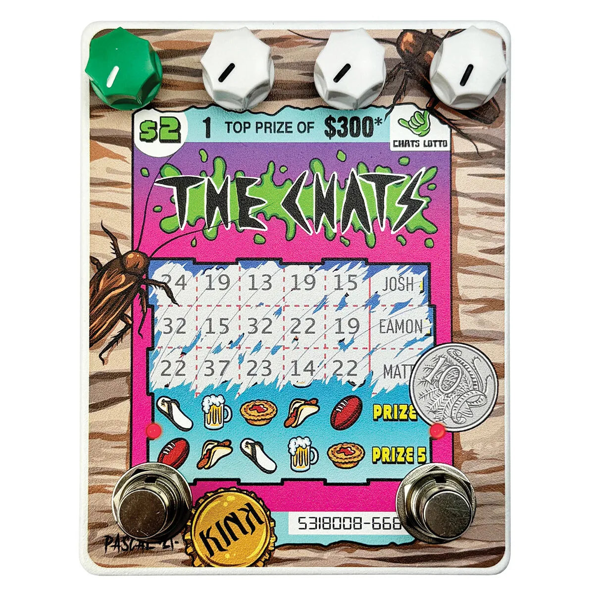 Kink Scratchie Fuzz Boost Pedal by The Chats - Green Russian Big Muff Style Fuzz with Independent Boost