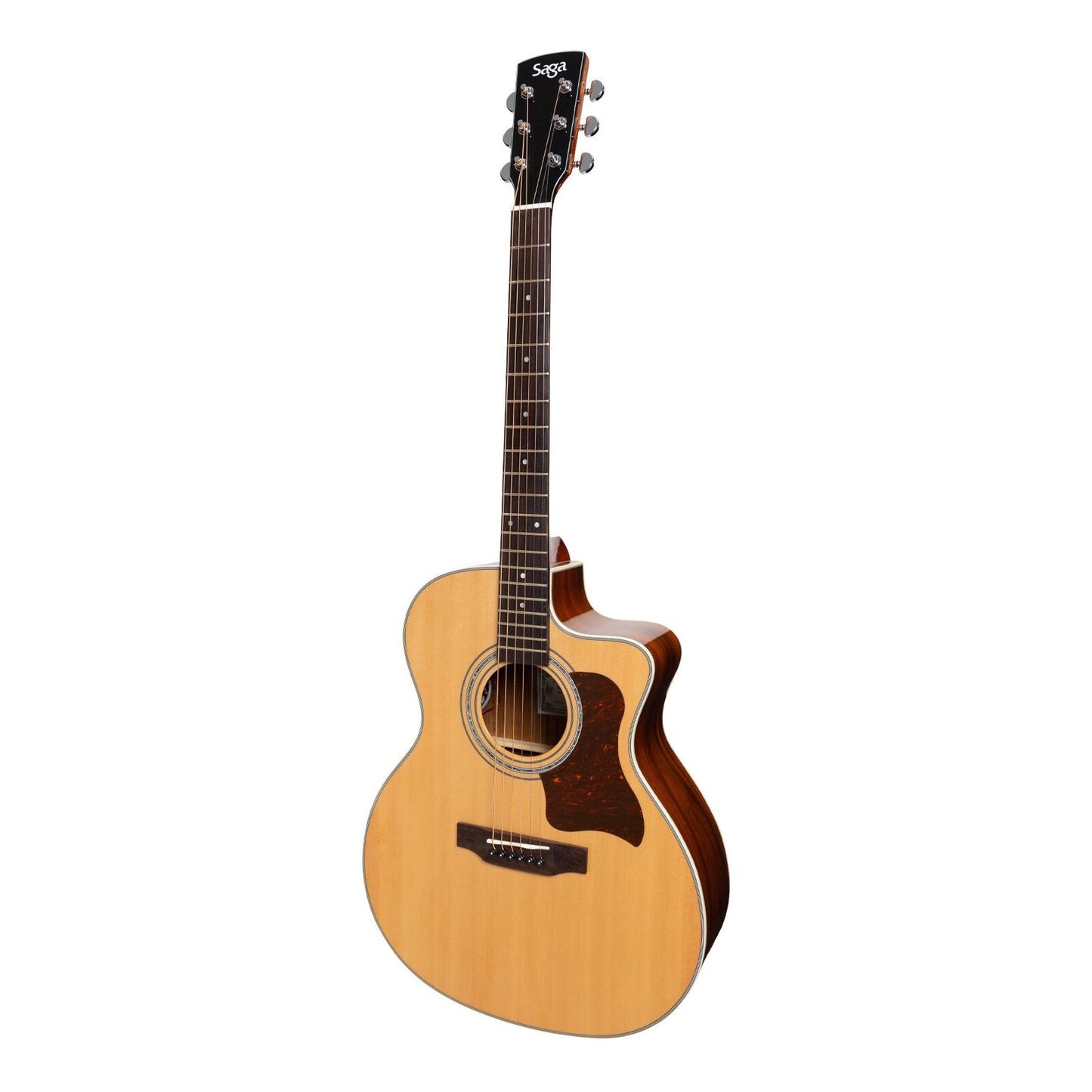 Saga '850 Series' Solid Spruce Top Acoustic-Electric Small-Body Cutaway Guitar (Natural Gloss)