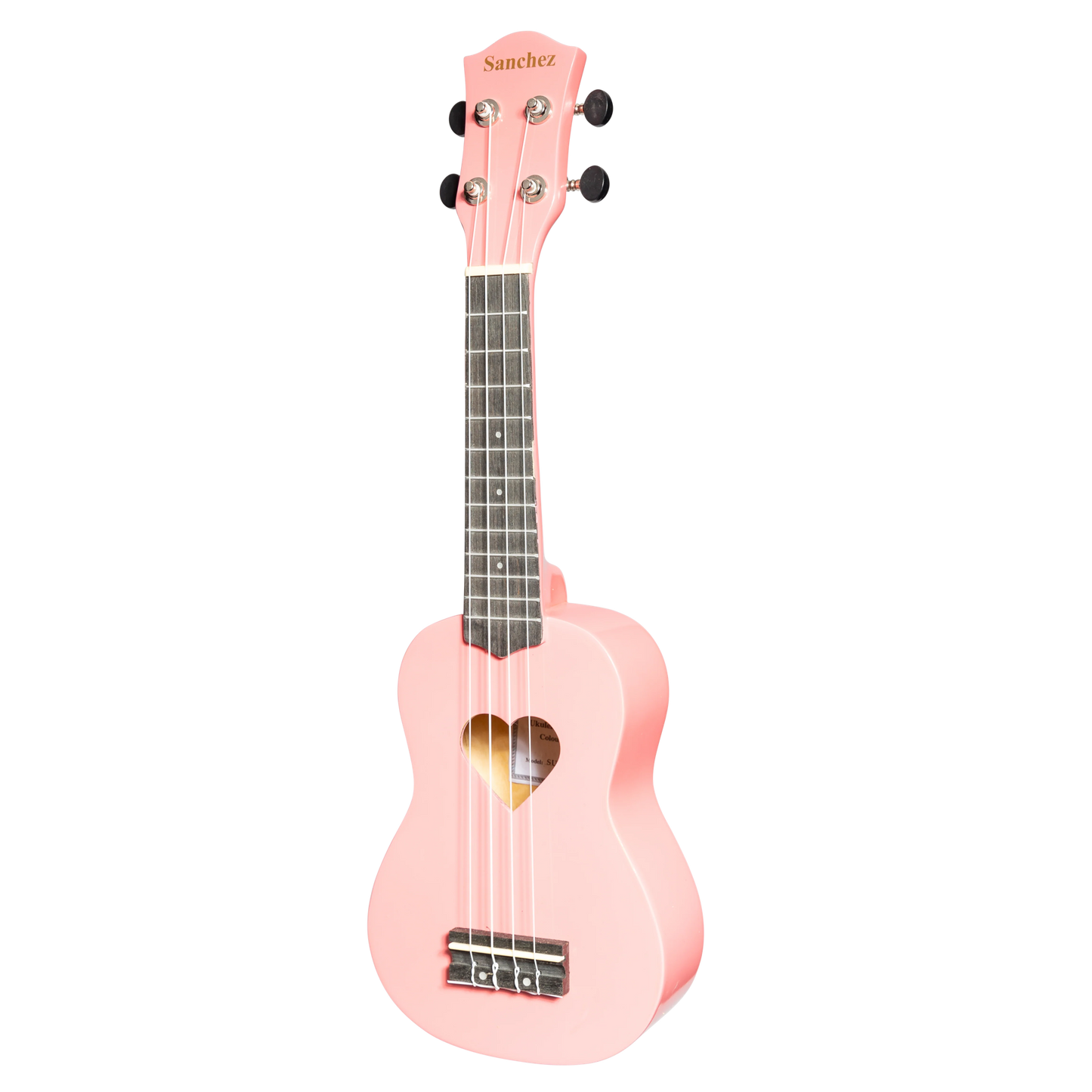 Sanchez Friendly Folk Soprano Ukulele - Pink with Heart Soundhole, Includes Nylon Gig Bag