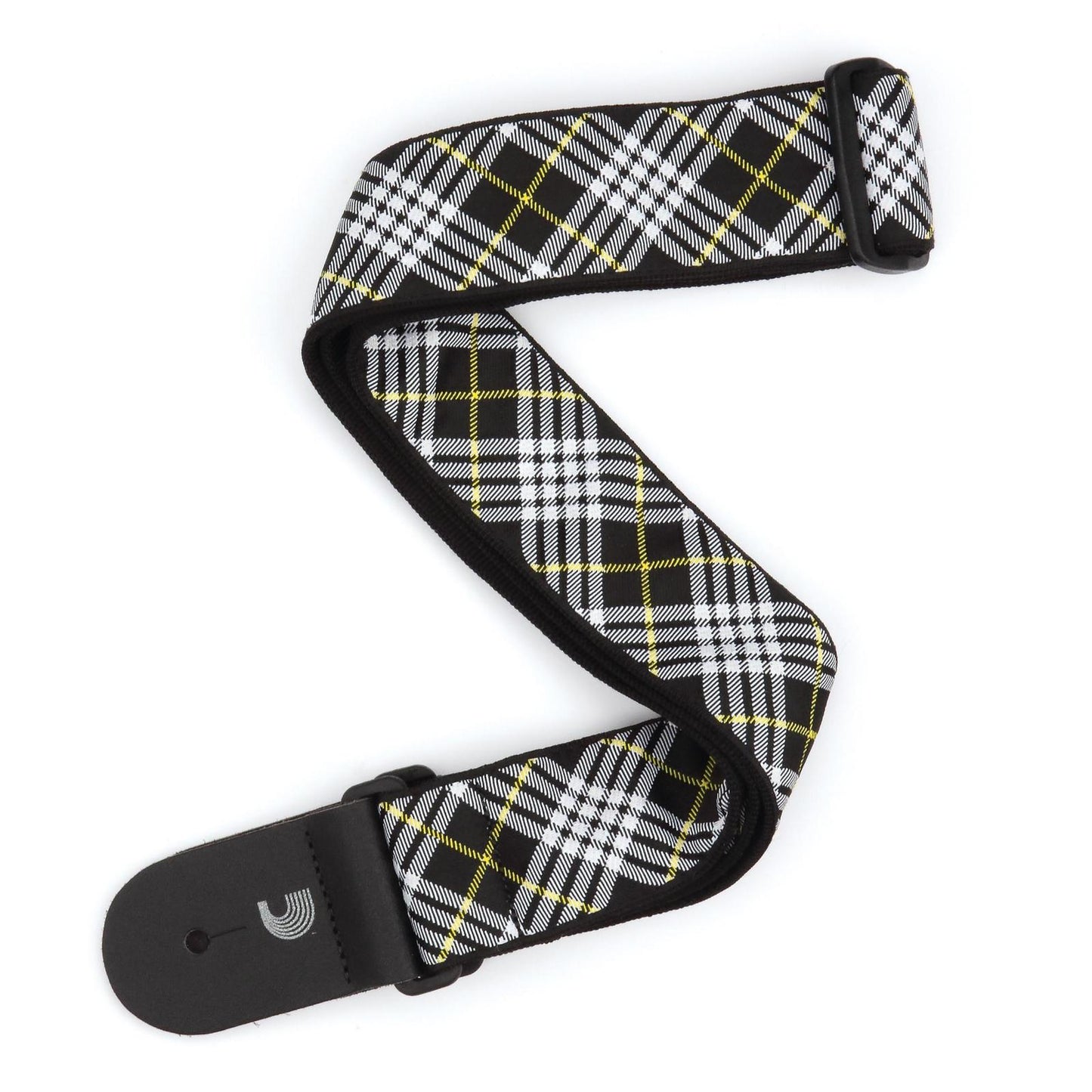 Woven Guitar Strap, Tartan - Black, White, and Yellow, by D'Addario