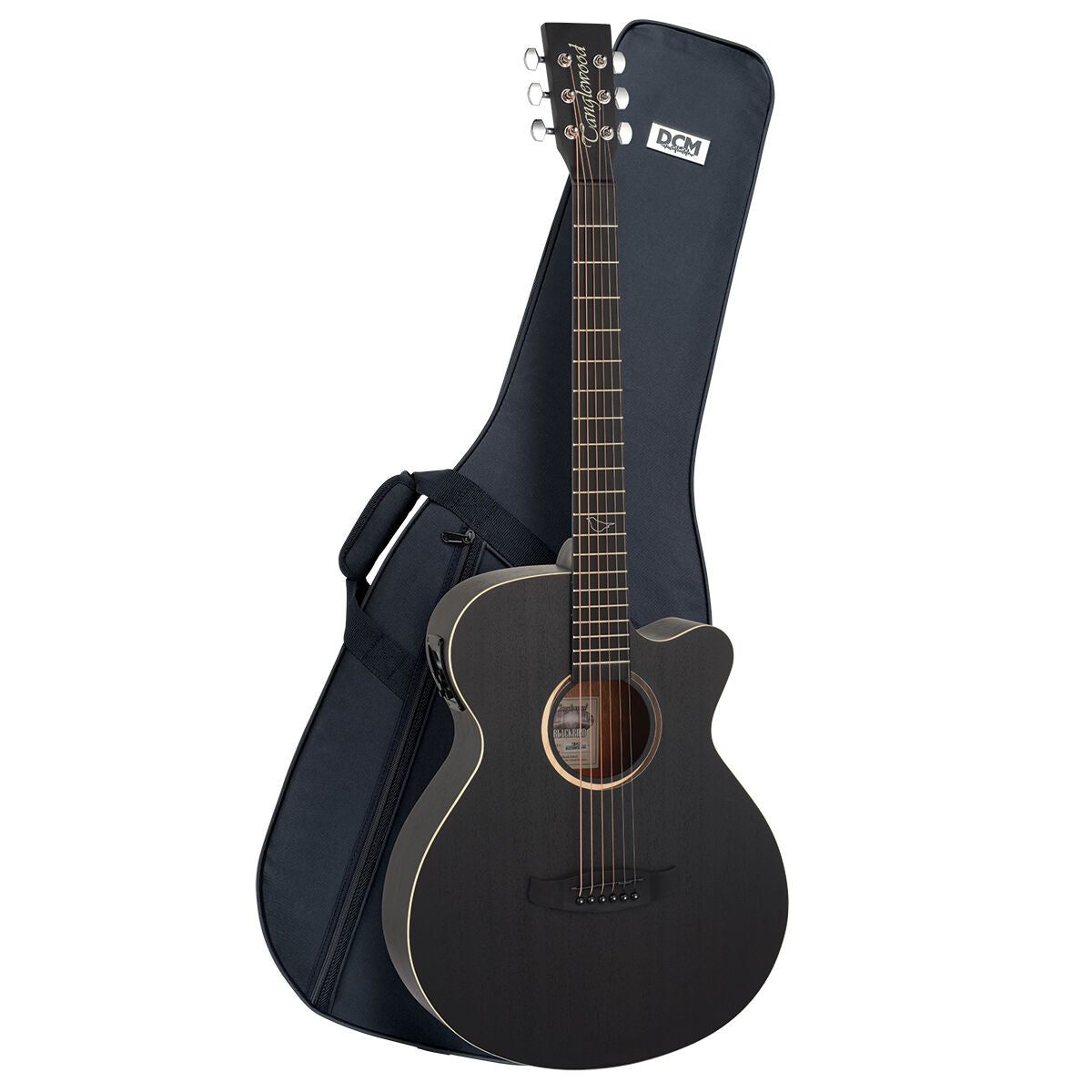 Tanglewood Blackbird Super Folk C/E Guitar Pack with DCM Premium Case Smokestack Black Satin
