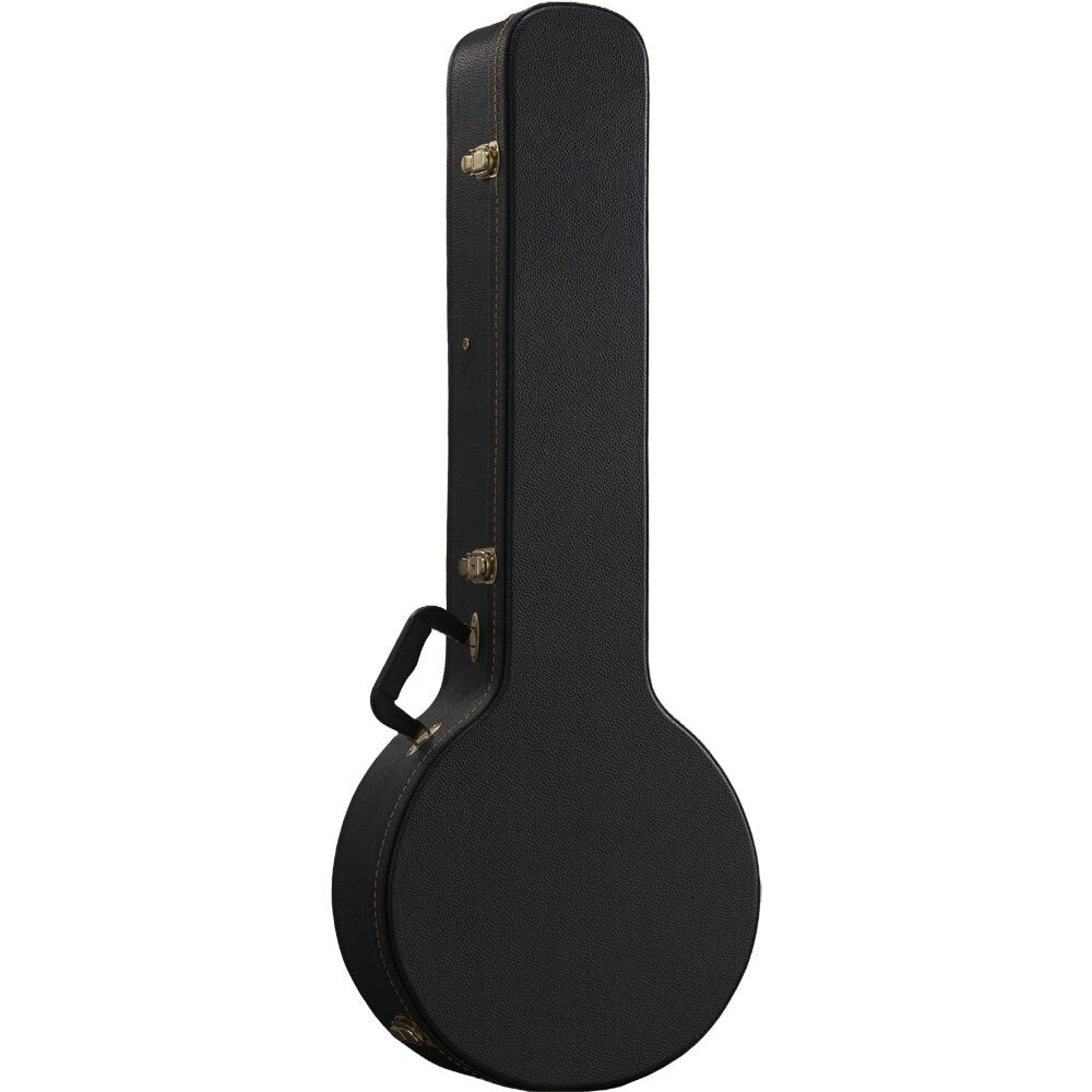 Torque Deluxe Black Wooden Banjo Case with Plush Interior and Storage Compartment