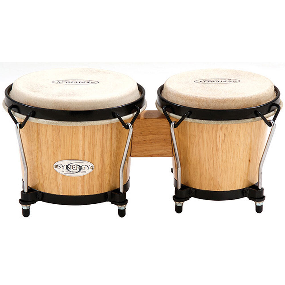 Toca Synergy Series 6 & 7" Wooden Bongos Natural Finish, Asian Oak Shells, Black Powder Coated Hardware, Rawhide Heads, 8 Chrome Tuning Lugs