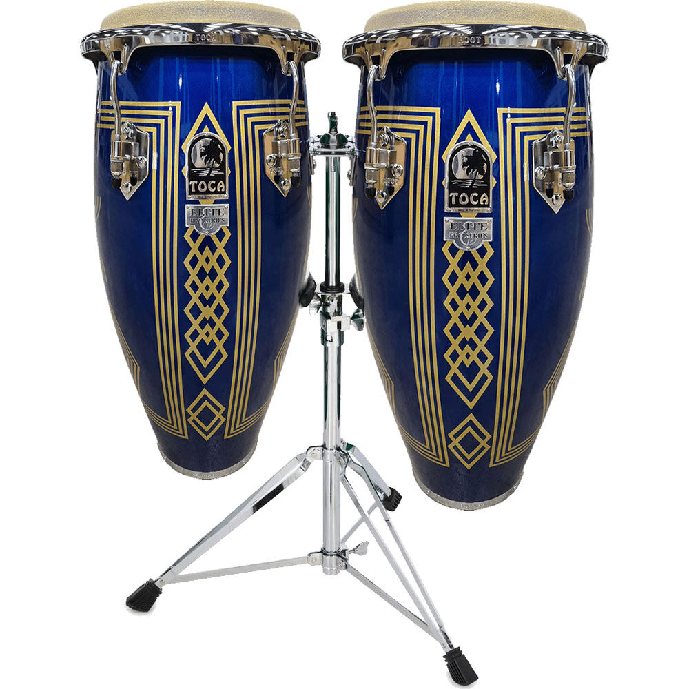 Toca 11 & 11"-3/4" Elite Pro Series Wooden Conga Set - Blue Impala Finish with Double Stand