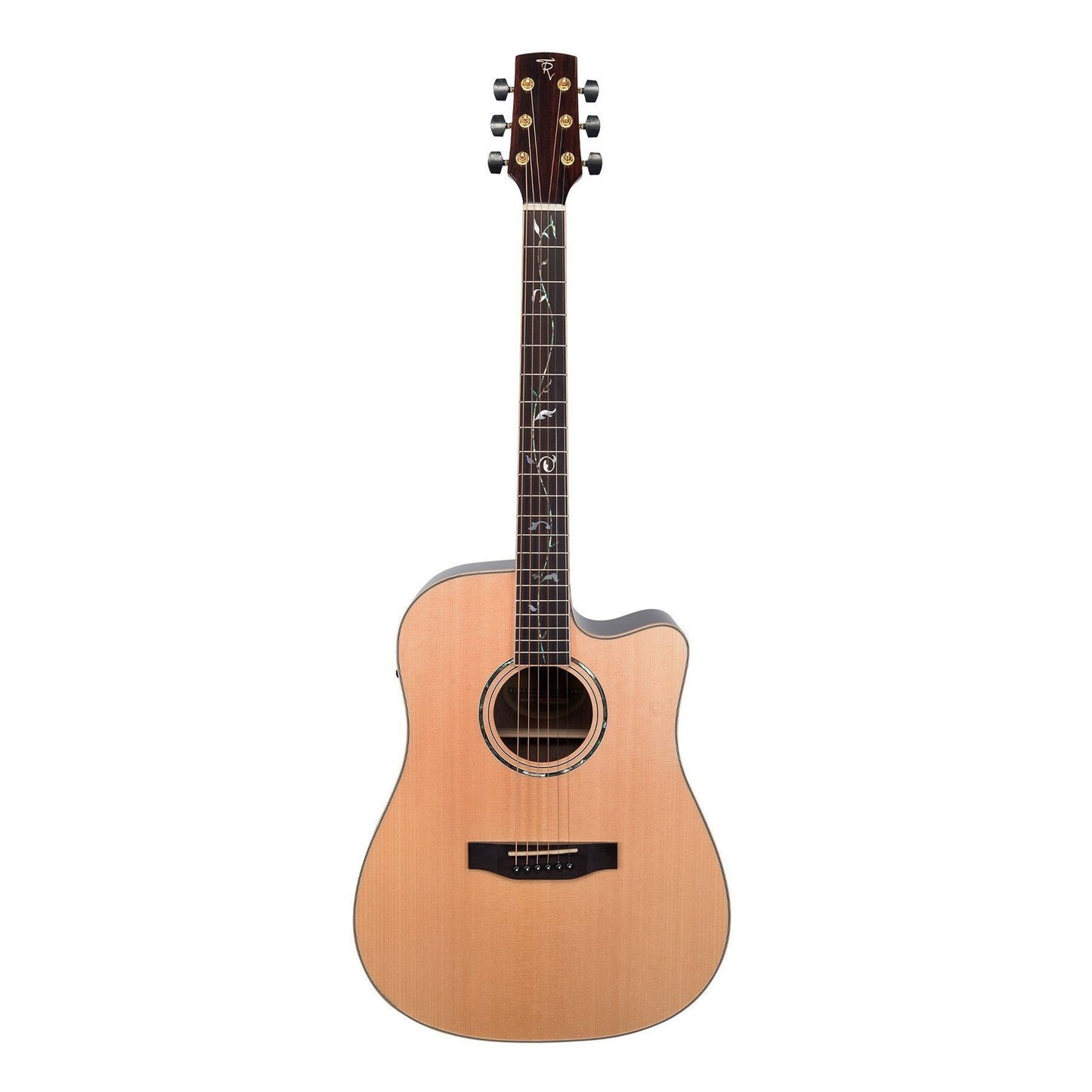 Timberidge '3 Series' Spruce Solid Top Acoustic-Electric Dreadnought Cutaway Guitar with 'Tree of Life' Inlay (Natural Gloss)