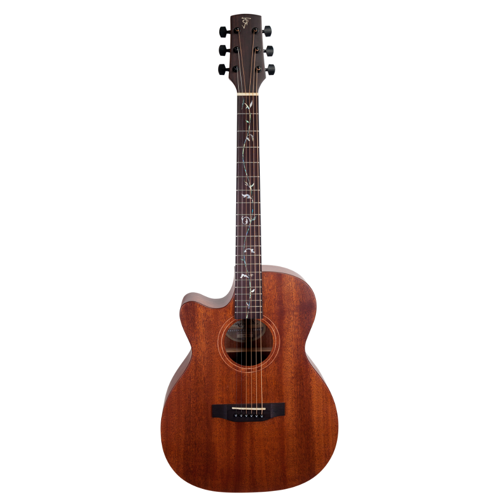 Timberidge Messenger Series Mahogany Solid Top Acoustic-Electric Left-Handed Small Body Cutaway Guitar with Tree of Life Inlay Natural Gloss