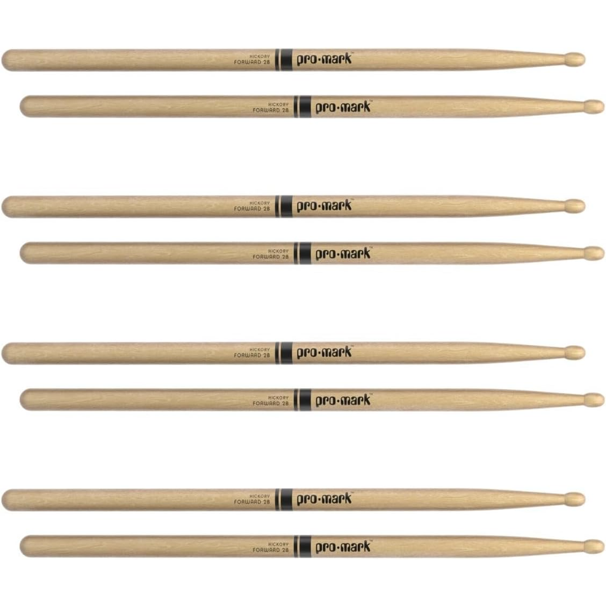 ProMark Classic Forward 2B Hickory Drumsticks Oval Wood Tip 4-Pack PRO-TX2BW4P — view 5