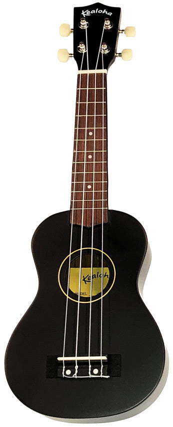 Kealoha Wooden Soprano Ukulele with Bag - Black Finish