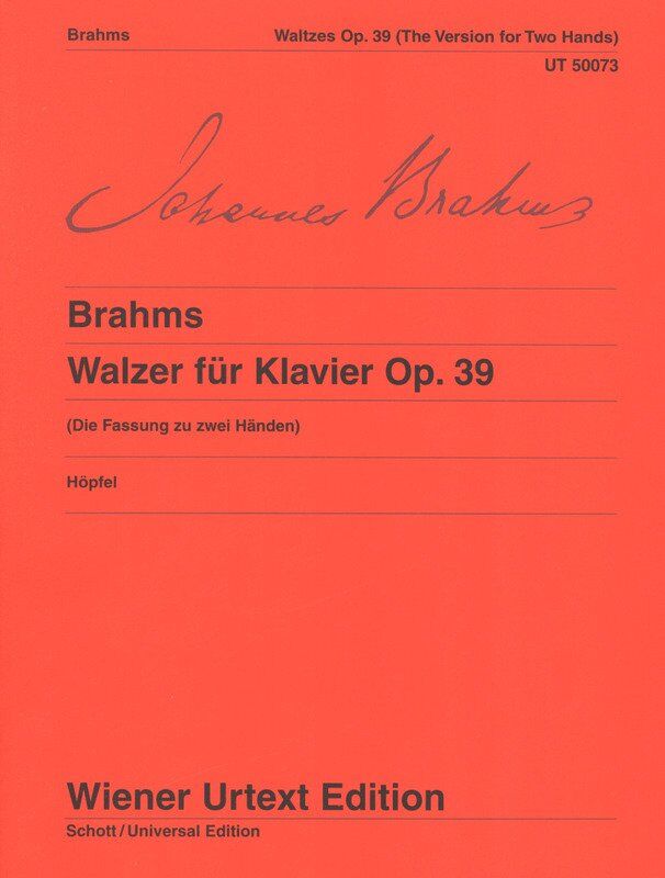 Brahms Waltzes Op. 39 Urtext for Piano, Edited by Hans Hoepfel, 28 Pages