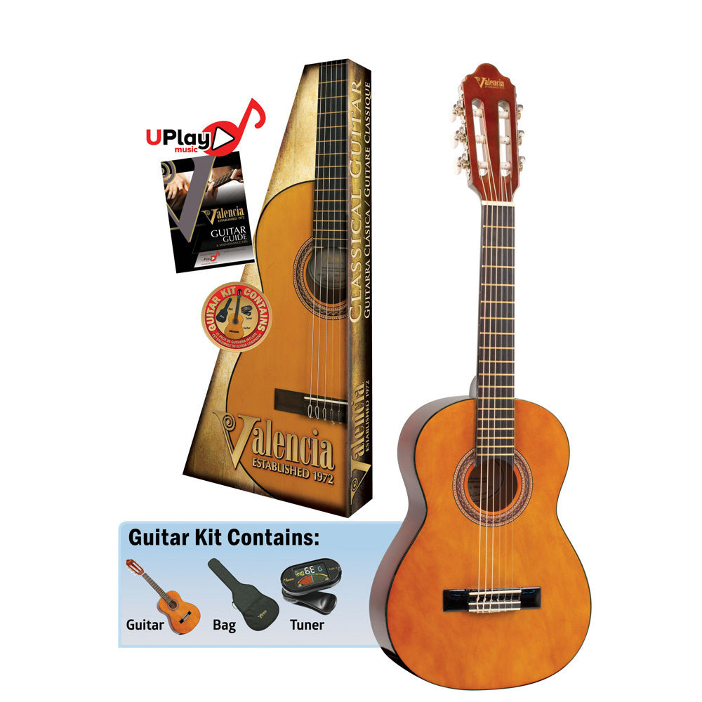 Valencia Series 100 1/4 Size Classical Guitar Package (Natural)