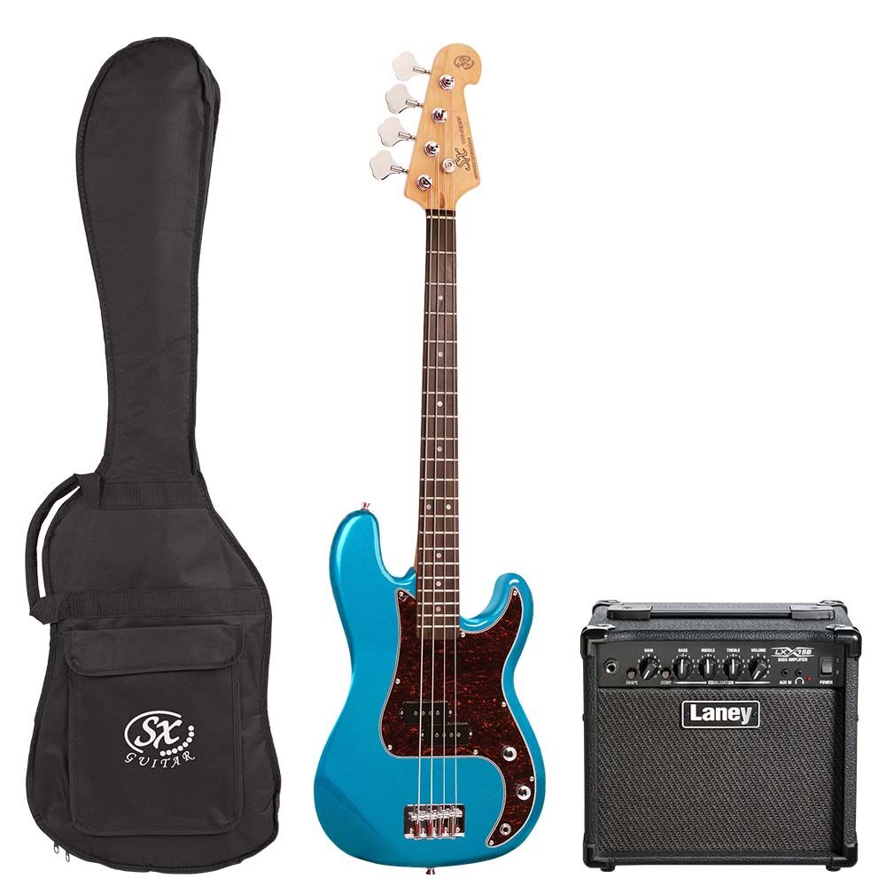 SX 3/4 Size PJ Bass Guitar with Laney LX15B 15W Amplifier and Gig Bag — view 3