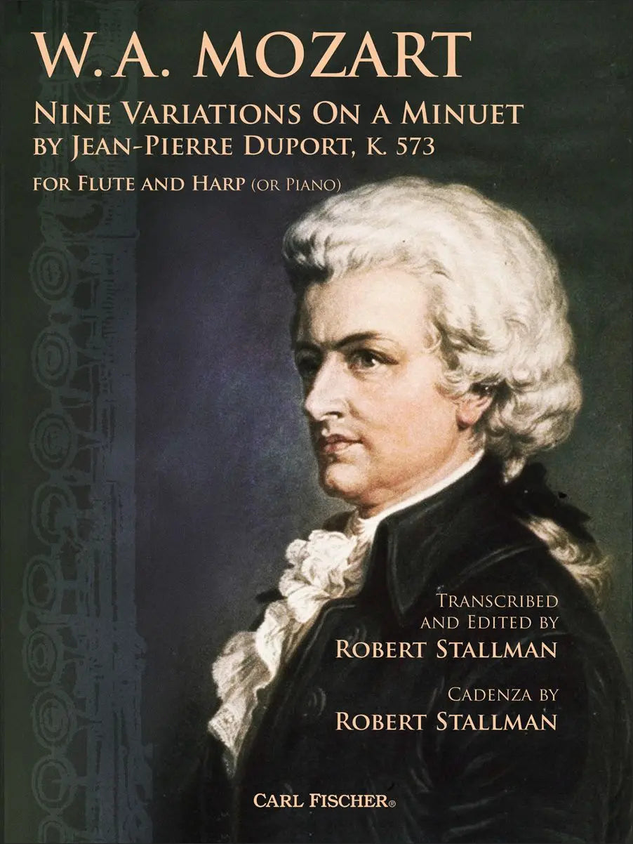 Nine Variations on a Minuet K 573 for Flute, Harp, and Piano by Mozart, arranged by Robert Stallman, Carl Fischer W2690