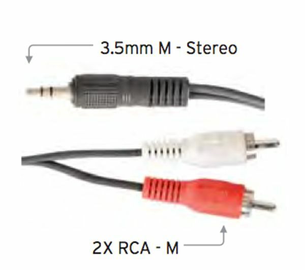 AUSTRALASIAN Lead / Cable 3.5 Stereo Jack - 2 x RCA Plugs 20 Foot