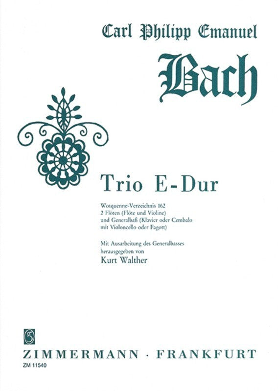 Cpe Bach - Trio E Major Wq 162 For 2 Flutes/Piano (Softcover Book)