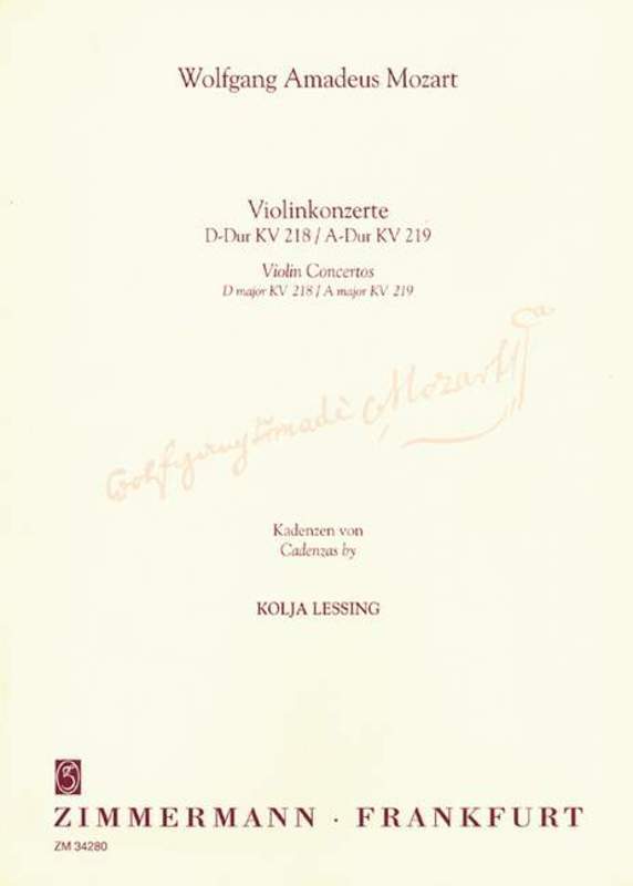 Cadenzas Violin Concertos D Maj K 218/A Maj K219 (Softcover Book)