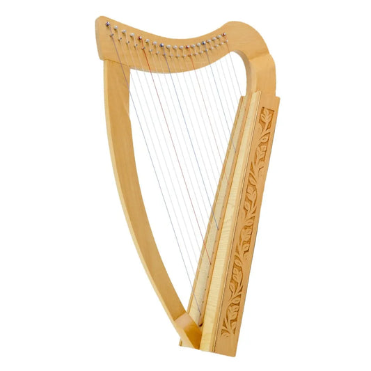 Leaning Pixie Harp - 19 String Carved with Soft Gig Bag, 29" Tall, F3 to C6 Note Range, Diatonic Tuning