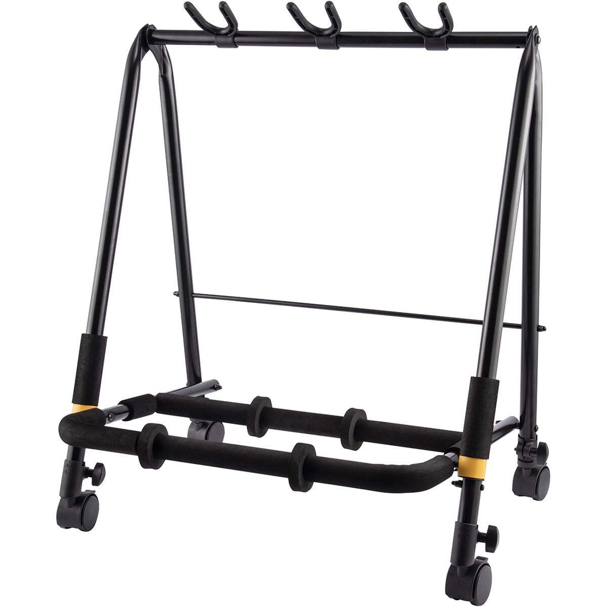 Hercules GS523B PLUS 3-Guitar Rack with Casters, SFF Padding, Expandable, 80kg Capacity, Mobile/Stationary Use, Includes 4 Pick Slots