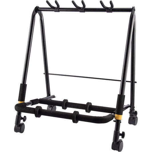 Hercules GS523B PLUS 3-Guitar Rack with Casters, SFF Padding, Expandable, 80kg Capacity, Mobile/Stationary Use, Includes 4 Pick Slots