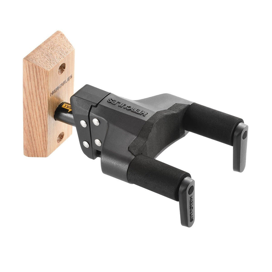 Hercules GSP38WB PLUS Wood Block Wall Guitar Hanger with Auto Grip System and Multi-Angle Adjustability