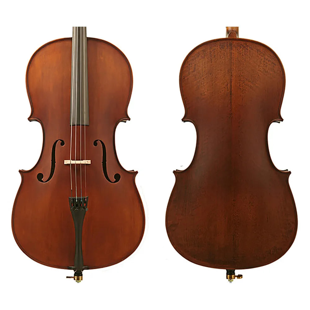 Enrico Student Plus II Cello Outfit - 1/8 with Lightweight Case, Bow, Rosin, Cloth, Name Tag, Solid Wood Construction