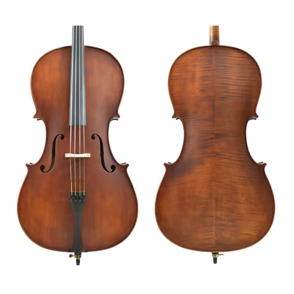 Enrico Custom Cello Outfit 3/4 with FPS Brazilwood Bow, Rosin, Padded Gig Bag, Polishing Cloth, and Name Tag