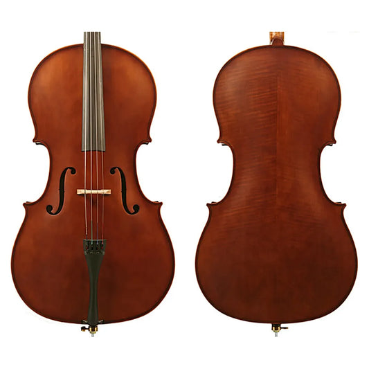 J Francis Flamed 4/4 Cello Outfit with FPS Brazilwood Bow, Rosin, and Padded Bag