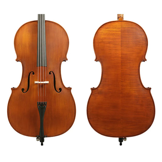 Gliga II Cello Outfit - Antique 4/4 with Opal Titan Strings, FPS Padded Bag, Articul II Bow, Solid Spruce Top, Flamed Maple Back, Made in Romania